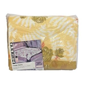 Vintage 1970s Esmond Chatham Yellow Floral Acrylic Blanket Rose‎ Fern Twin Full